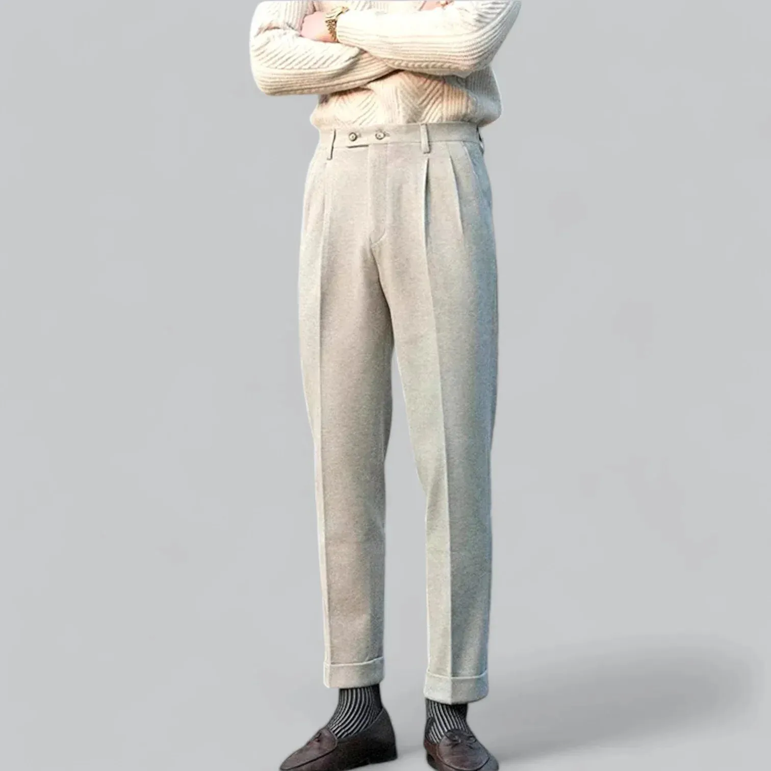 Sophisticated Men's High-Waisted Dress Pants with Tailored Fit