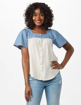 Square Neck Mix Fabric Top
