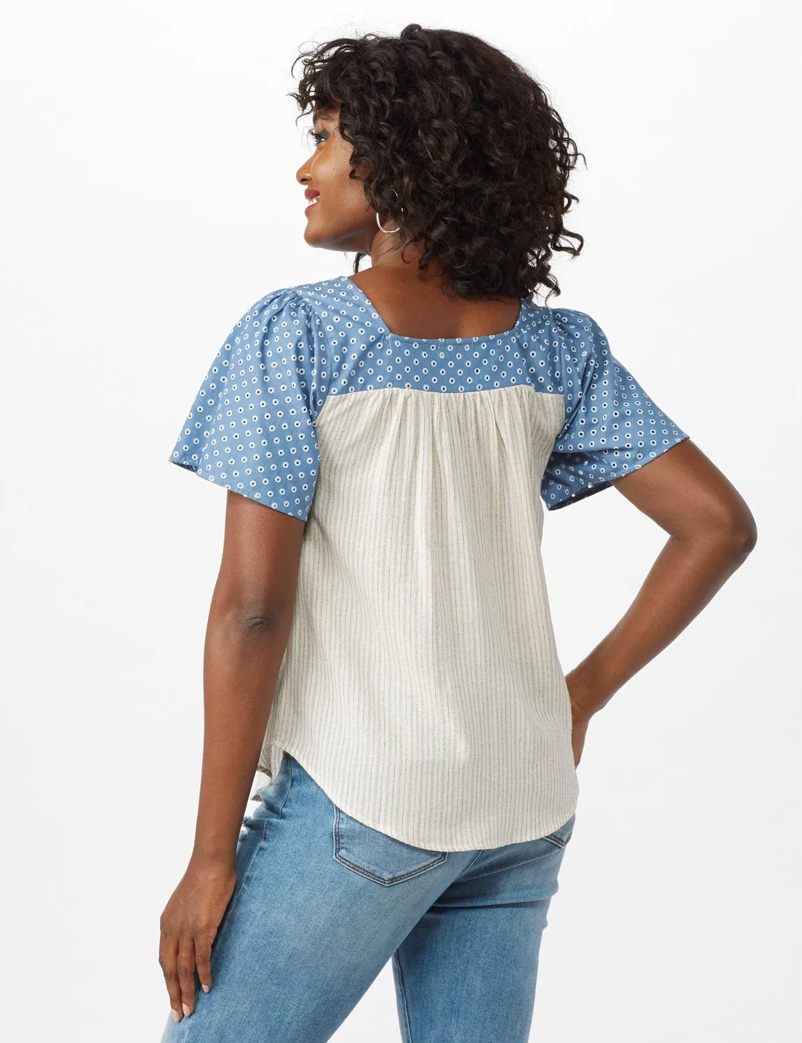 Square Neck Mix Fabric Top