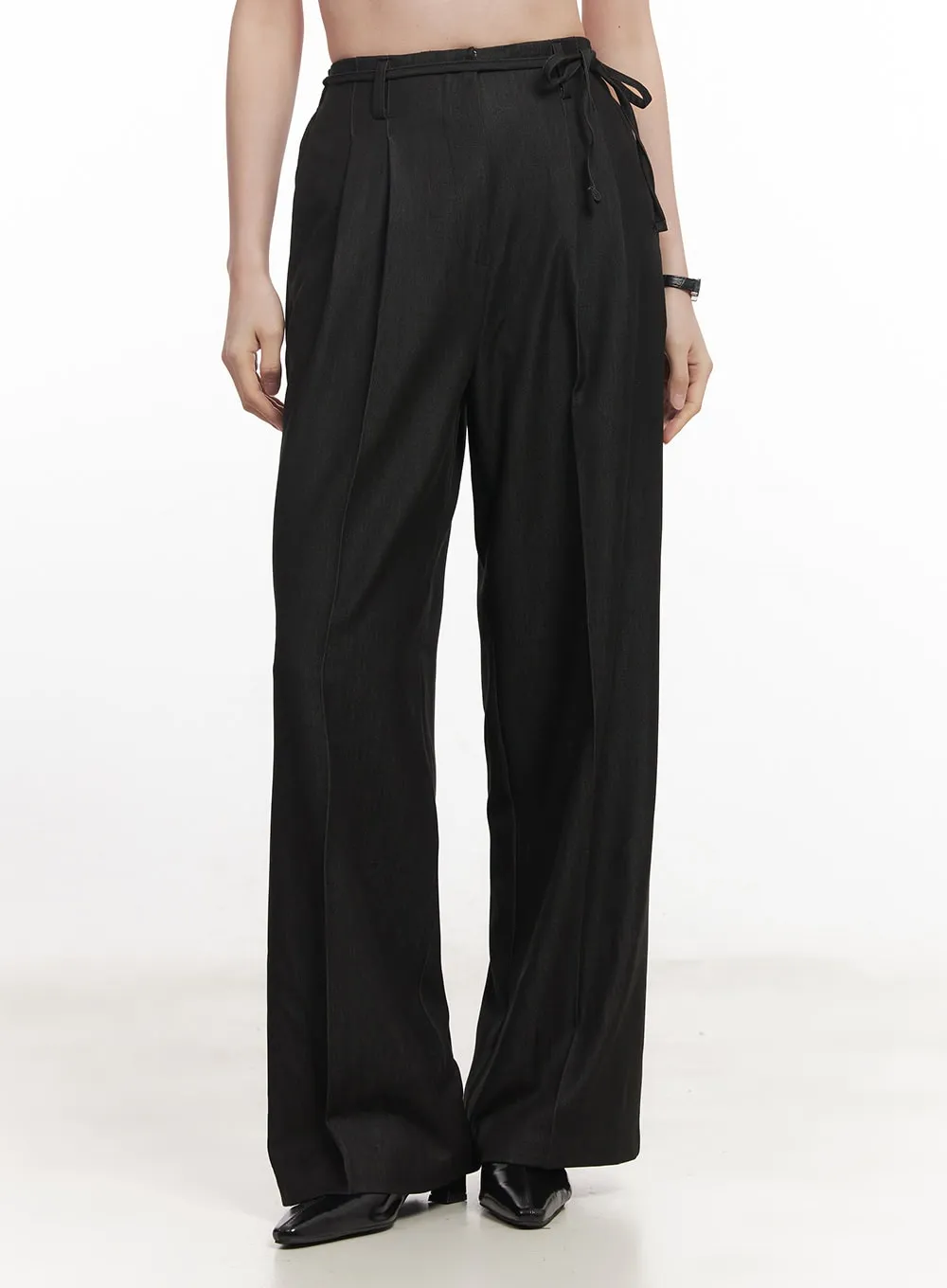 Wide-Leg Slacks with Ribbon Detail CA502