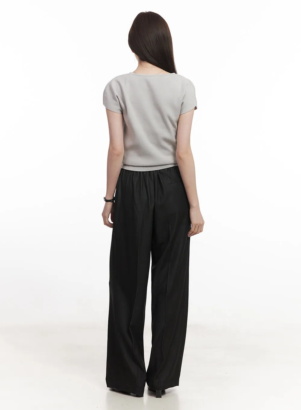 Wide-Leg Slacks with Ribbon Detail CA502