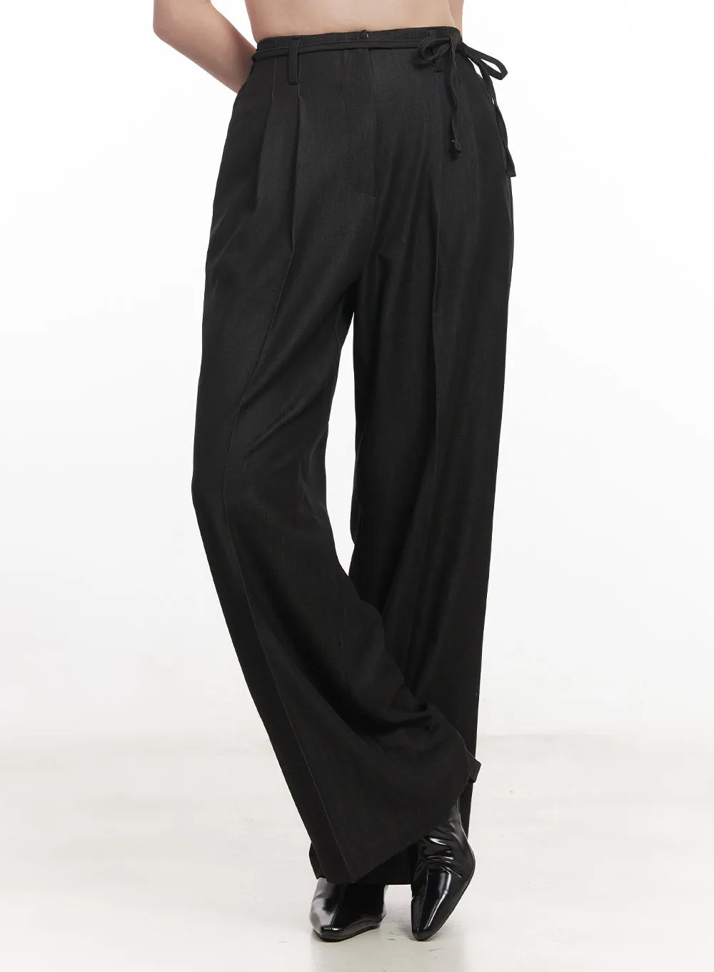 Wide-Leg Slacks with Ribbon Detail CA502