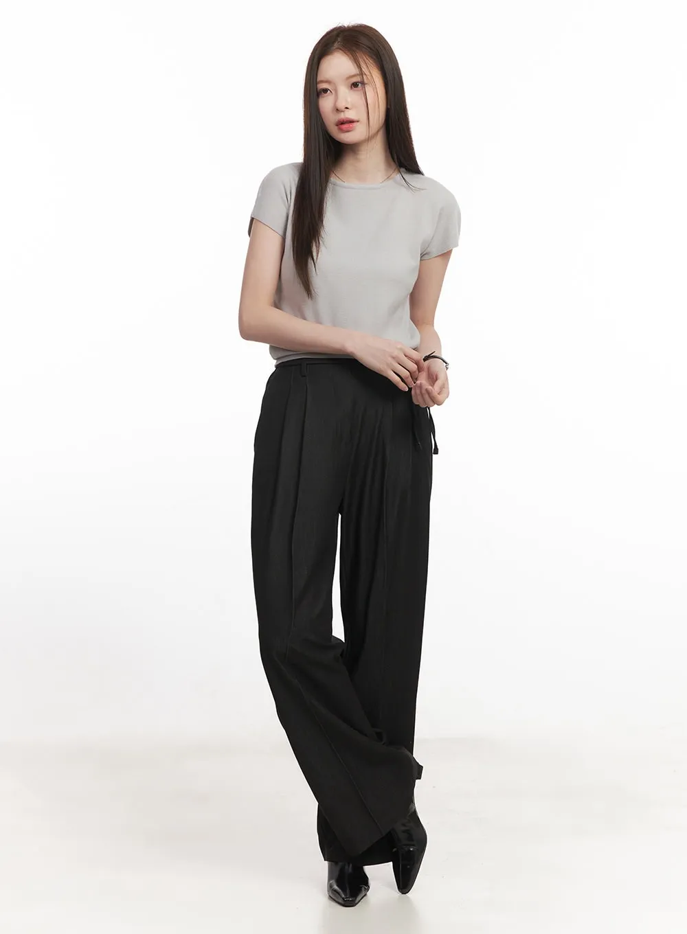 Wide-Leg Slacks with Ribbon Detail CA502