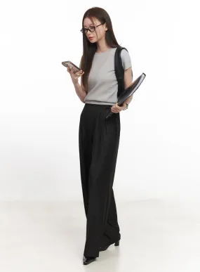Wide-Leg Slacks with Ribbon Detail CA502